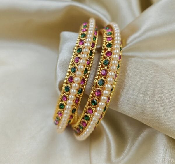 Gold Plated Bangles Traditional Designer Bangles Set of 2 Pcs for Women & Girls - Image 3