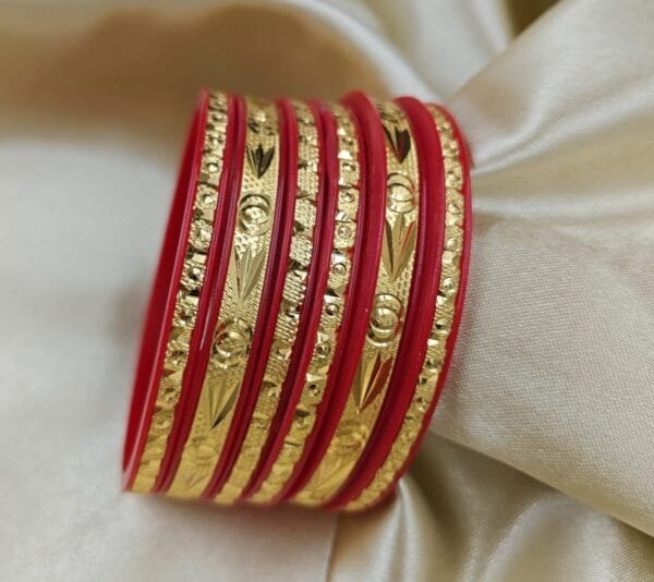 Plastic Gold Plated Bangles Traditional Designer Bangles Set of 6 Pcs for Women & Girls