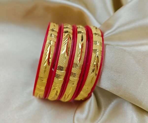 Plastic Gold Plated Bangles Traditional Designer Bangles Set of 4 Pcs for Women & Girls