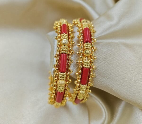 Gold Plated Bangles Traditional Designer Bangles Set of 2 Pcs for Women & Girls - Image 2