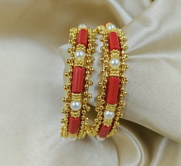 Gold Plated Bangles Traditional Designer Bangles Set of 2 Pcs for Women & Girls