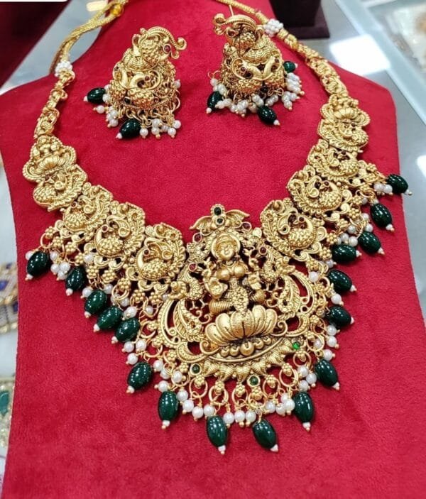 Designer Temple Short Necklace Set With Earring