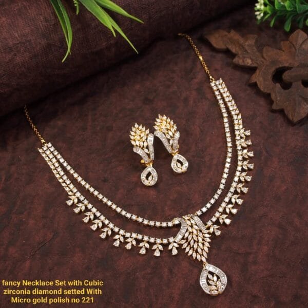 Elegant Diamond Cz Stones Choker Necklace Set with Earrings For Women