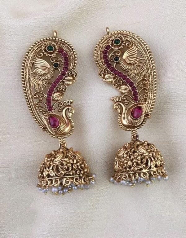 Traditional Matte Finish Earring Ear-Cuff Jhumkas