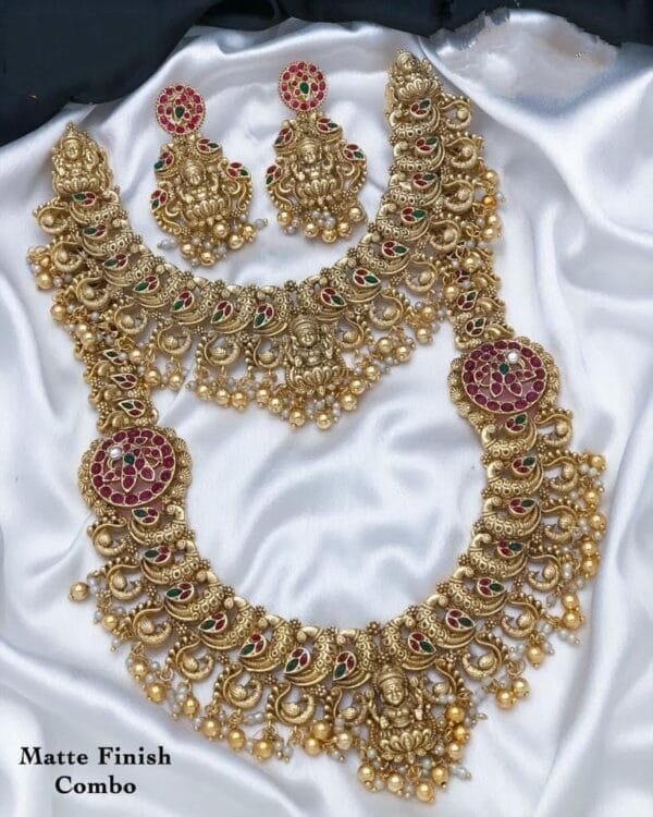 Guttapusalu Combo Semi Bridal Necklace With Earring For Wedding / Engagement / Reception - Image 2