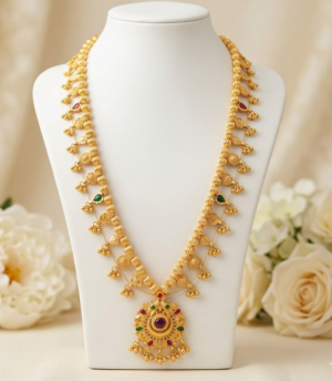 Maharashtrian Kolhapuri Saaj Long Necklace Maharashtrian Kolhapuri Saaj long necklace with red green stone pendant