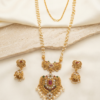 Long Pearl Mala Necklace and Jhumka Earrings Set Long pearl mala necklace set with antique gold pendant, pearl drops and matching jhumka earrings