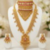 Rajwadi Bridal Choker and Long Necklace Combo Set Rajwadi bridal choker and long necklace set with pink stones, pearl detailing and matching earrings