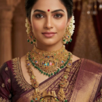South Indian Temple Jewellery Combo Set with Green Beads