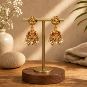 Lakshmi Temple Jhumka Earrings Matte Gold Finish Lakshmi Temple Jhumka Earrings for Women