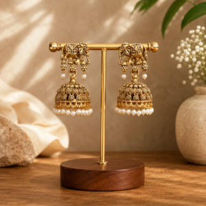 Matte Gold Finish Elephant Jhumka Earrings Matte Gold Finish Elephant Jhumka Earrings with Pearl Drops