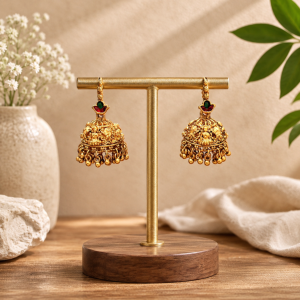 Matte Gold Finish Temple Jhumka Earrings for Women