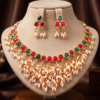 Ruby & Emerald Stone Pearl Drop Necklace Set Ruby and emerald stone pearl drop necklace set with matching earrings
