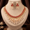 Ruby Red Stone Pearl Drop Necklace Set Ruby red stone pearl drop necklace set with matching earrings