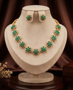 Emerald Green Floral Stone Necklace Set Emerald Green Floral Stone Necklace Set with Earrings