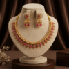 Ruby Red Oval Stone Necklace Set with Earrings
