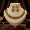 Emerald Green Oval Stone Necklace Set with Earrings