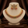 Ruby Red and Emerald Green Oval Stone Necklace Set with Earrings