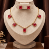 Ruby Red Square Stone Necklace Set with Earrings