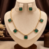 Emerald Green Square Stone Necklace Set with Earrings