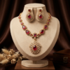 Ruby Red Kundan Teardrop Pendant Necklace Set Ruby Red Kundan Teardrop Pendant Necklace Set with Earrings