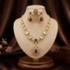 Multicolour Kundan Teardrop Pendant Necklace Set Multicolour Kundan Teardrop Pendant Necklace Set with Earrings