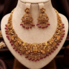 Ruby Red Lakshmi Peacock Temple Necklace Set Lakshmi Peacock Temple Necklace Set with Ruby Red Beads