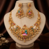 Shiv Parvati Nandi Temple Short Necklace Set with Pearl Beads and Earrings