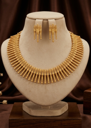 Matte Gold Finish Necklace Set with Matching Earrings